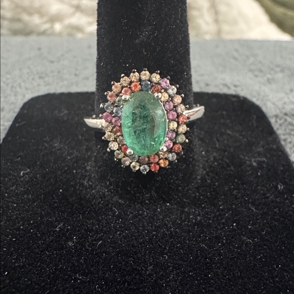 Emerald Multicolor Sapphire Gemstone Sterling Silver 925 Ring Size 7